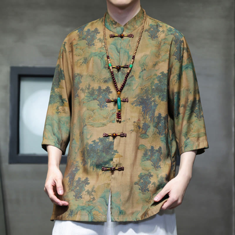 Buddha Stones風景中国龍柄中国七分袖シャツメンズTシャツ - image 6