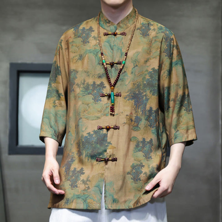 Buddha Stones風景中国龍柄中国七分袖シャツメンズTシャツ - image 6
