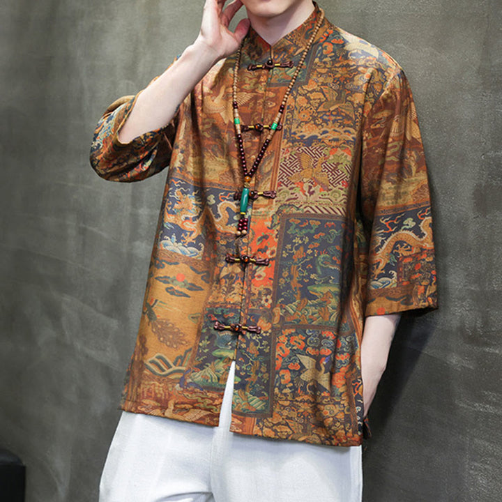 Buddha Stones風景中国龍柄中国七分袖シャツメンズTシャツ - image 19