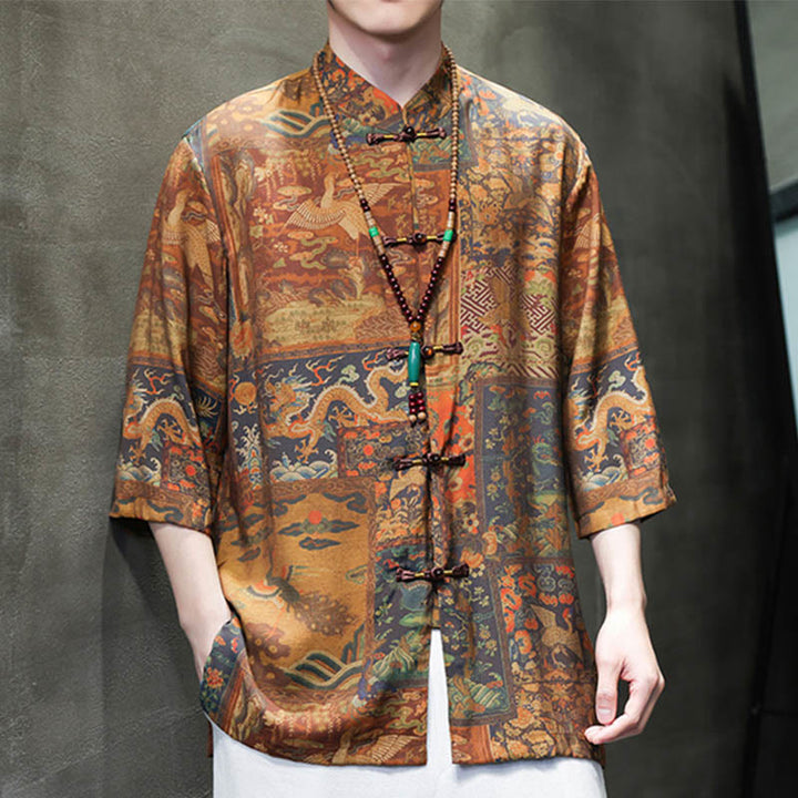 Buddha Stones風景中国龍柄中国七分袖シャツメンズTシャツ - image 14