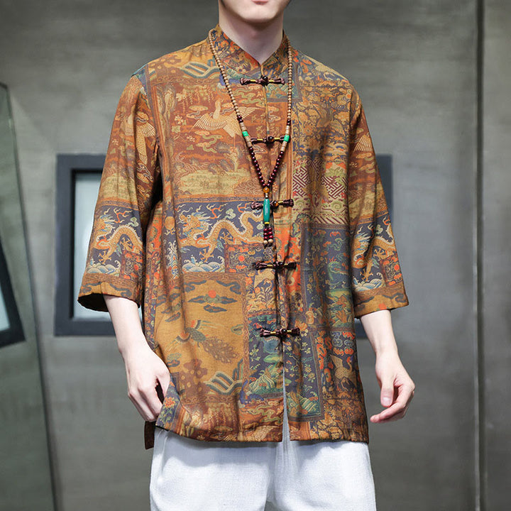 Buddha Stones風景中国龍柄中国七分袖シャツメンズTシャツ - image 20