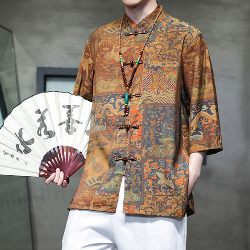 Buddha Stones風景中国龍柄中国七分袖シャツメンズTシャツ - image 18