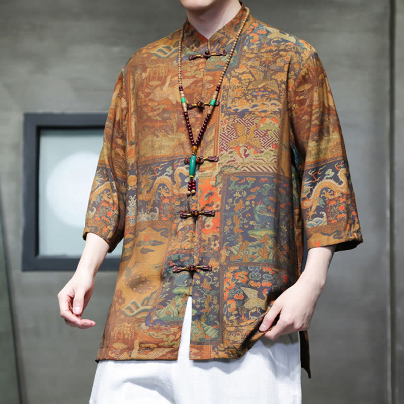 Buddha Stones風景中国龍柄中国七分袖シャツメンズTシャツ - image 17