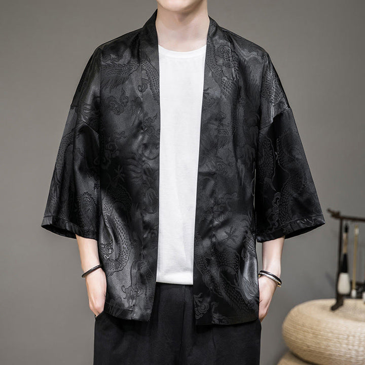 Buddha Stones中国龍 オープンフロントジャケット メンズ 着物 - ブラック(上半身のみ) - US/UK/AU46、 EU56 (5XL)  - image 6