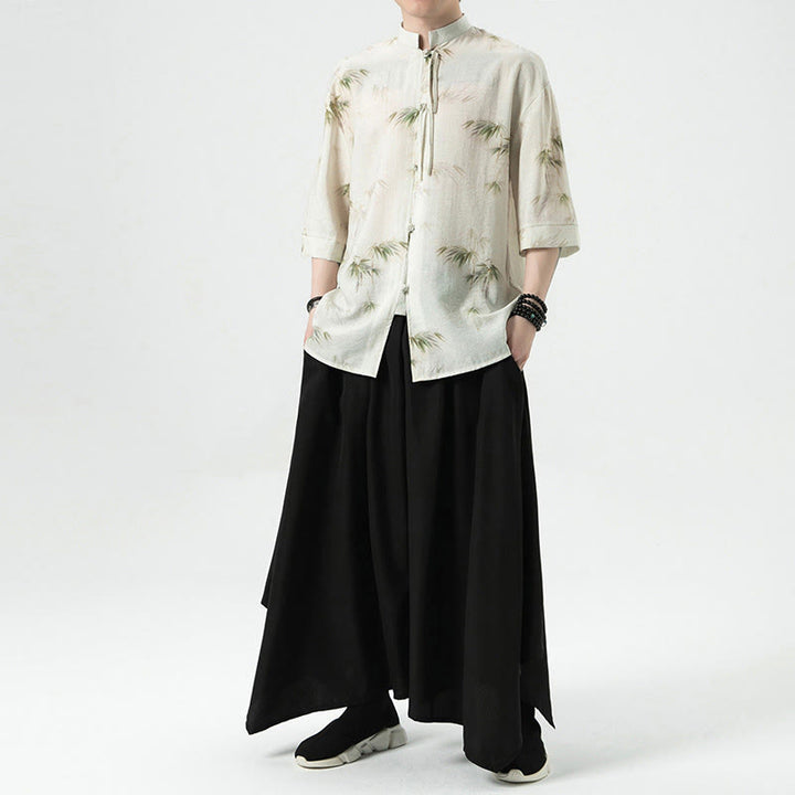 Buddha Stones緑 黄 竹の葉 プリント 半袖シャツ メンズ Tシャツ - image 9