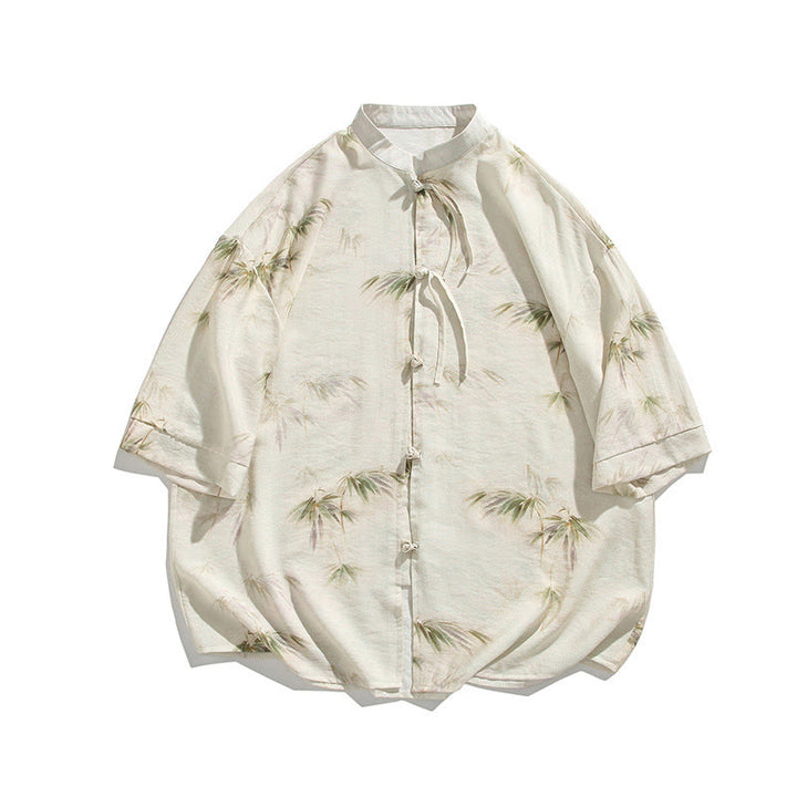Buddha Stones緑 黄 竹の葉 プリント 半袖シャツ メンズ Tシャツ - image 14