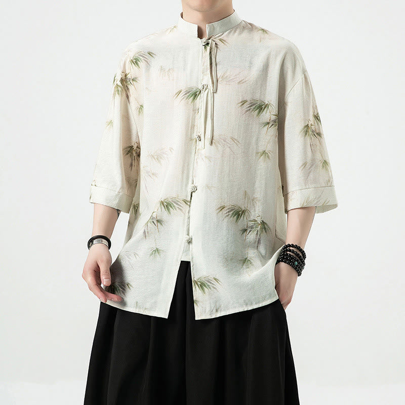Buddha Stones緑 黄 竹の葉 プリント 半袖シャツ メンズ Tシャツ - US/UK/AU46、 EU56 (5XL)  - image 0