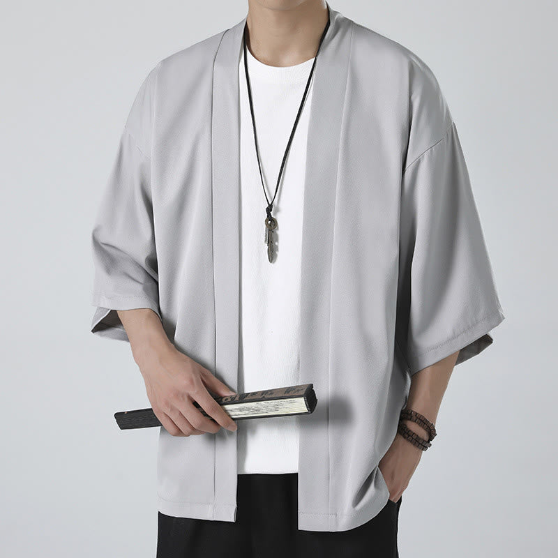 Buddha Stones無地オープンフロントジャケットメンズ着物 - グレー（ジャケットのみ） - US/UK/AU46、 EU56 (5XL) - image 12