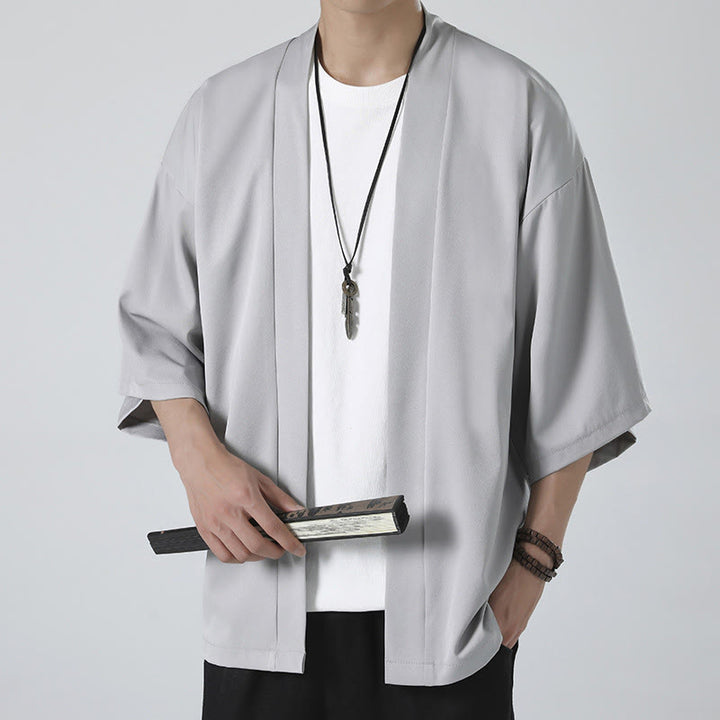 Buddha Stones無地オープンフロントジャケットメンズ着物 - グレー（ジャケットのみ） - US/UK/AU46、 EU56 (5XL) - image 12