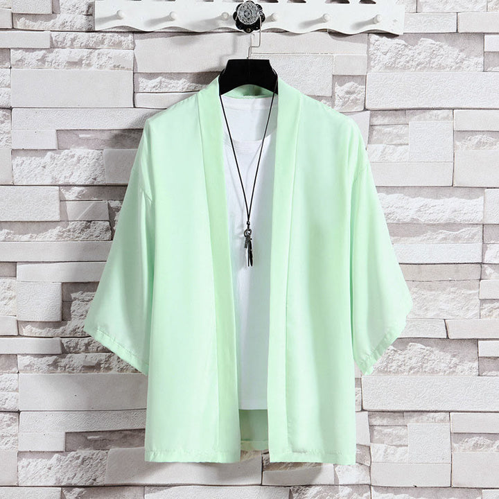 Buddha Stones無地オープンフロントジャケットメンズ着物 - グリーン(ジャケットのみ) - US/UK/AU46、 EU56 (5XL) - image 24