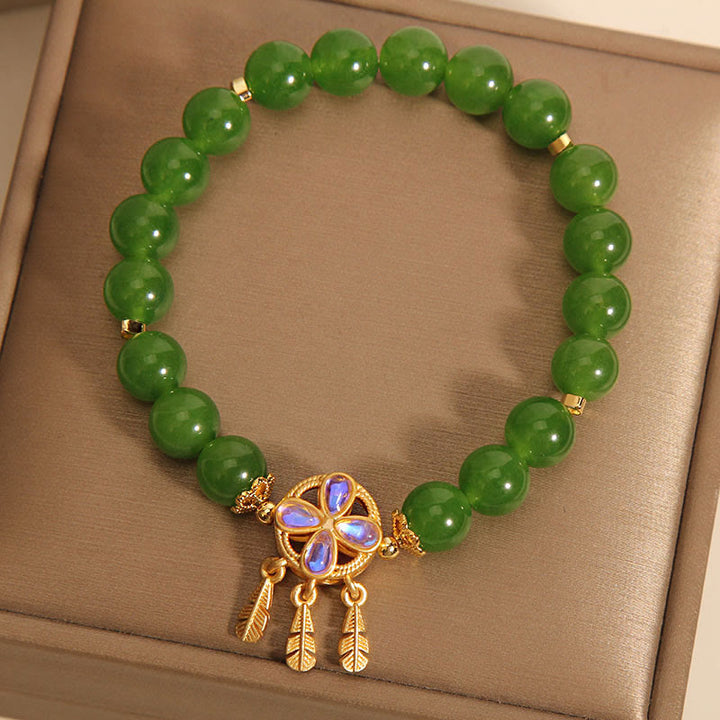 Buddha Stones翡翠 ドリームキャッチャー 四つ葉のクローバー 幸運のブレスレット
