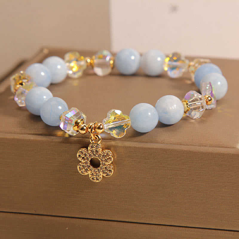 Buddha Stones天然アクアマリンフラワーヒーリングクリスタルブレスレット