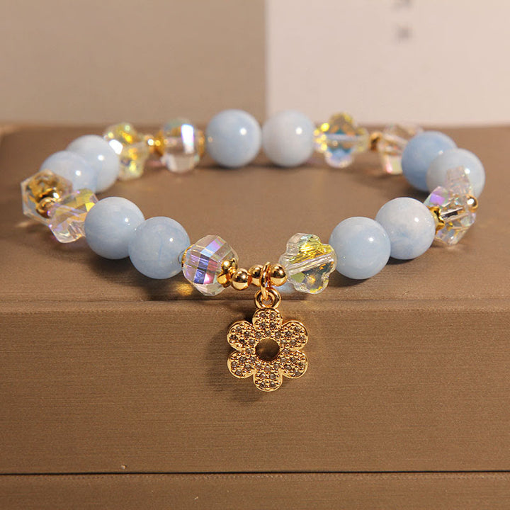 Buddha Stones天然アクアマリンフラワーヒーリングクリスタルブレスレット