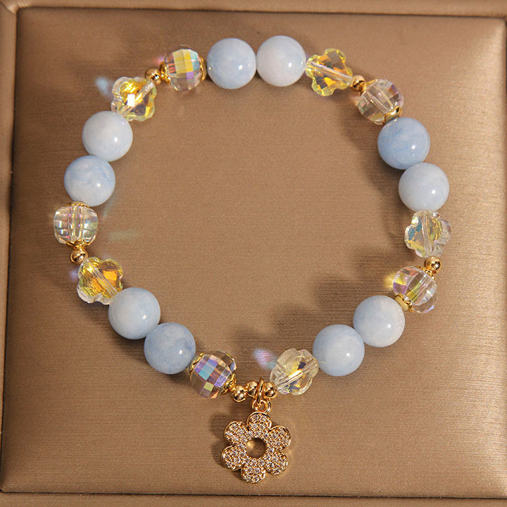 Buddha Stones天然アクアマリンフラワーヒーリングクリスタルブレスレット