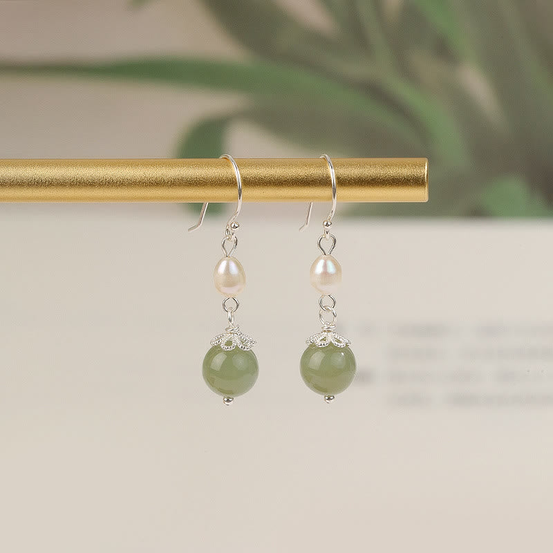 Buddha Stones925スターリングシルバー 天然真珠翡翠ウィズダムイヤリング