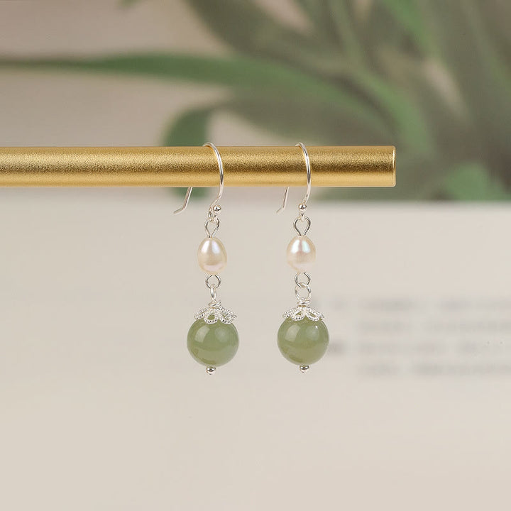Buddha Stones925スターリングシルバー 天然真珠翡翠ウィズダムイヤリング