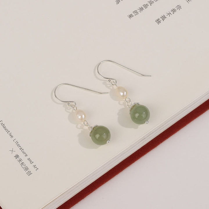 Buddha Stones925スターリングシルバー 天然真珠翡翠ウィズダムイヤリング