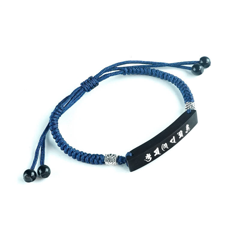 Buddha Stones仏教 六諦 木製黒檀銀象嵌守護ブレスレット
