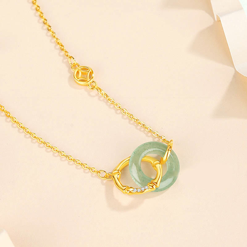 Buddha Stones925スターリングシルバー 天然グリーンアベンチュリン 平和バックル 竹コイン 繁栄のネックレスペンダント