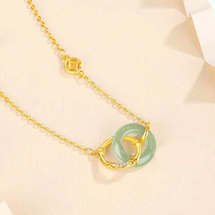 Buddha Stones925スターリングシルバー 天然グリーンアベンチュリン 平和バックル 竹コイン 繁栄のネックレスペンダント
