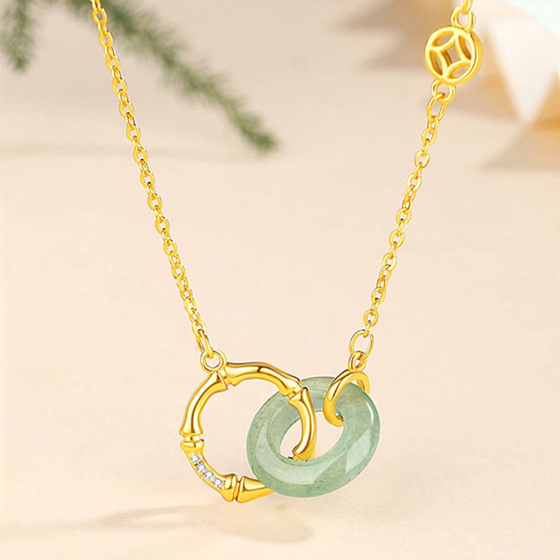 Buddha Stones925スターリングシルバー 天然グリーンアベンチュリン平和のお守りチャーム竹コイン 繁栄のネックレスペンダント - グリーンアベンチュリン - image 0