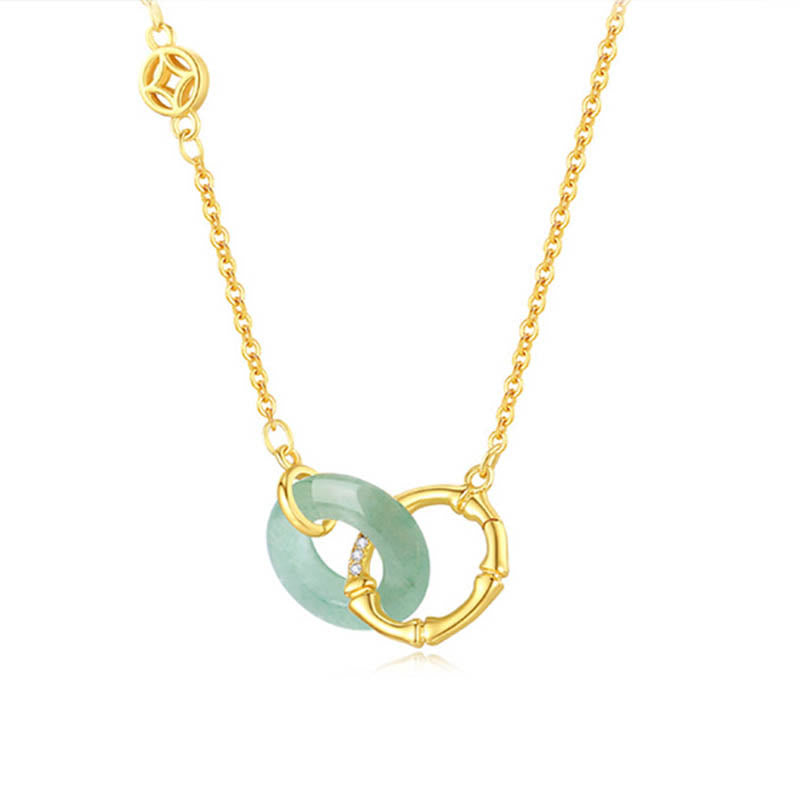 Buddha Stones925スターリングシルバー 天然グリーンアベンチュリン 平和バックル 竹コイン 繁栄のネックレスペンダント