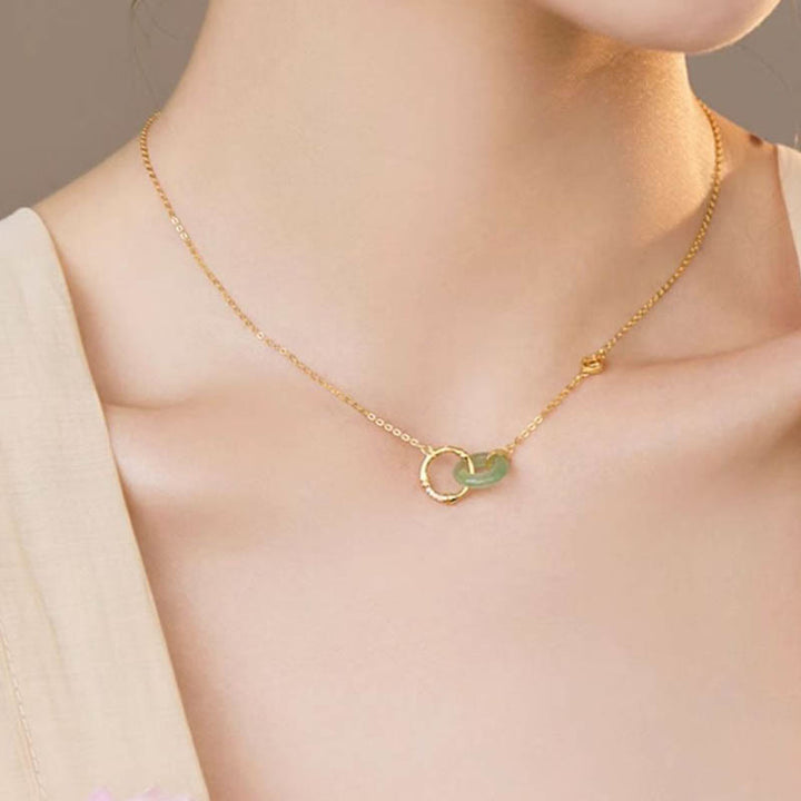 Buddha Stones925スターリングシルバー 天然グリーンアベンチュリン 平和バックル 竹コイン 繁栄のネックレスペンダント