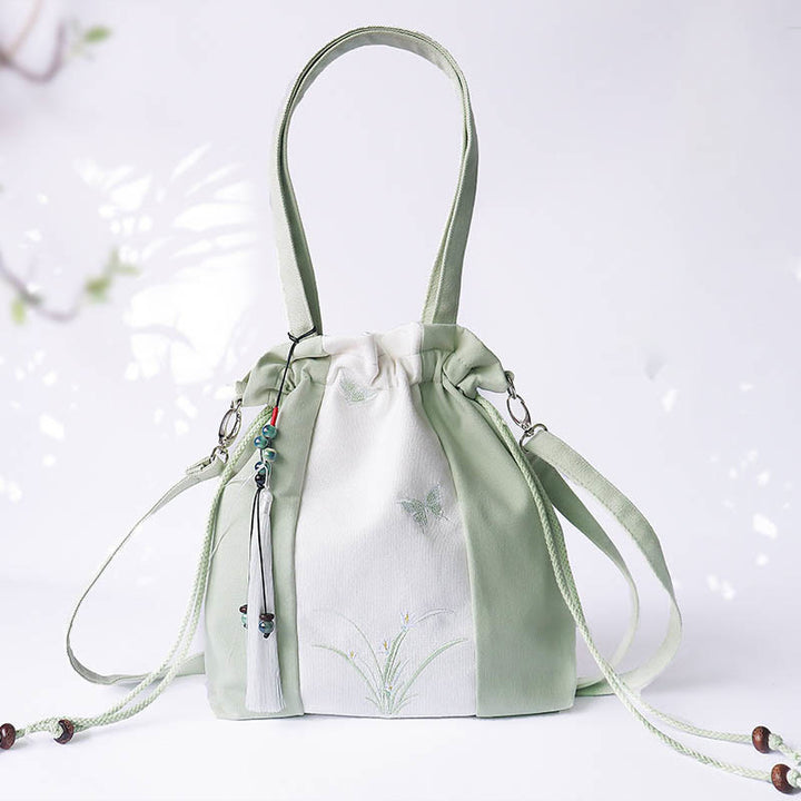Buddha Stones刺繍草花桜キャンバストートクロスボディバッグショルダーバッグハンドバッグ