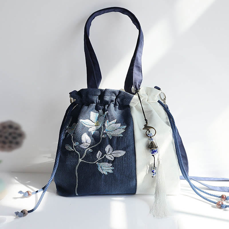 Buddha Stones刺繍草花桜キャンバストートクロスボディバッグショルダーバッグハンドバッグ
