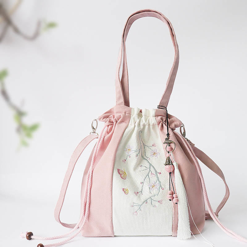 Buddha Stones刺繍草花桜キャンバストートクロスボディバッグショルダーバッグハンドバッグ