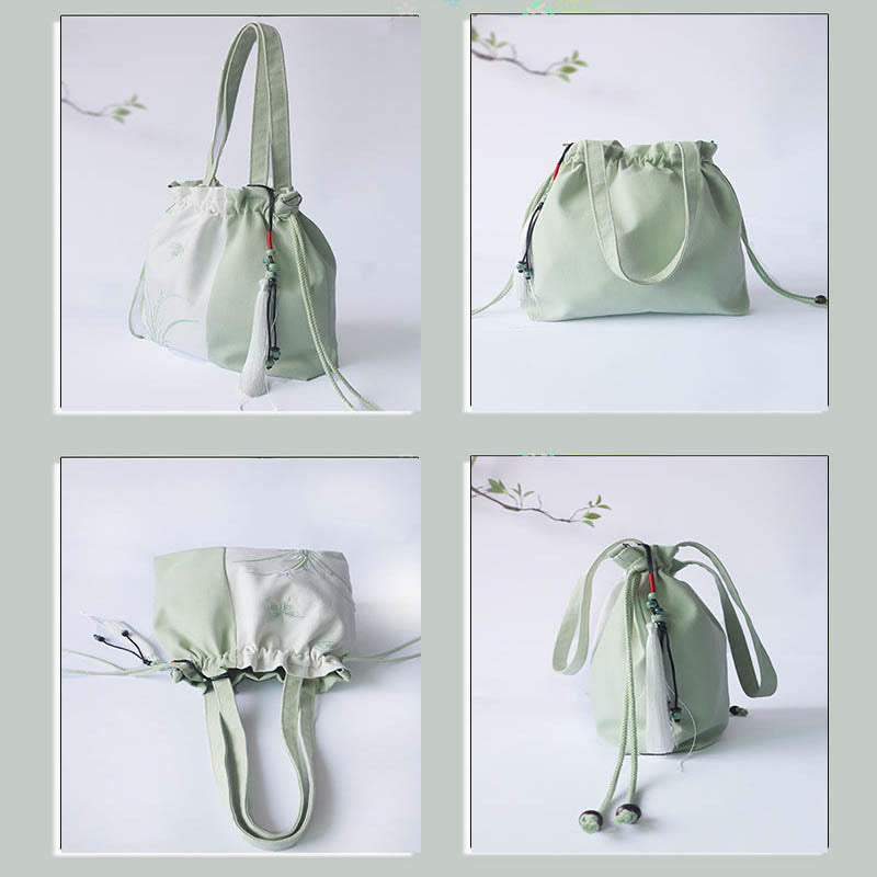 Buddha Stones刺繍草花桜キャンバストートクロスボディバッグショルダーバッグハンドバッグ - image 5