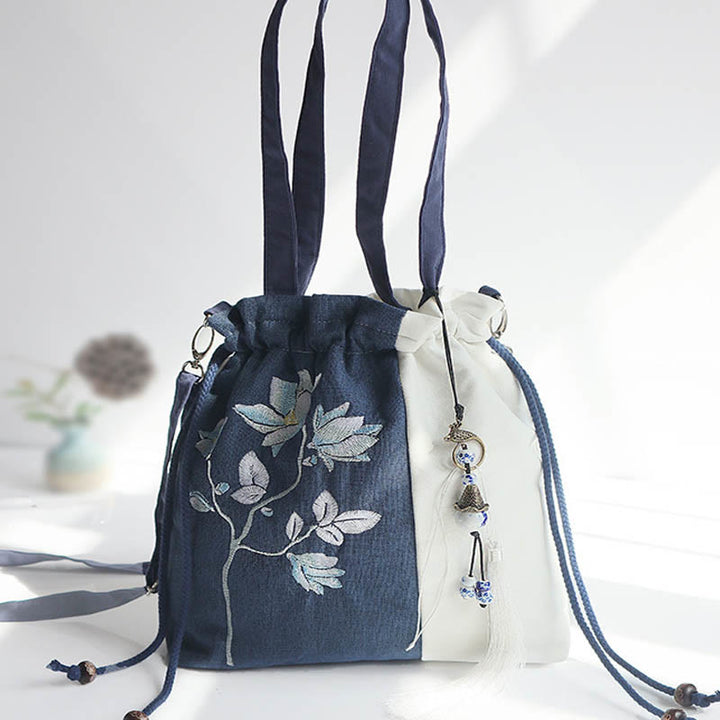 Buddha Stones刺繍草花桜キャンバストートクロスボディバッグショルダーバッグハンドバッグ
