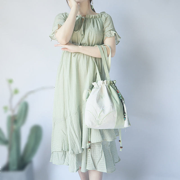 Buddha Stones刺繍草花桜キャンバストートクロスボディバッグショルダーバッグハンドバッグ - image 2