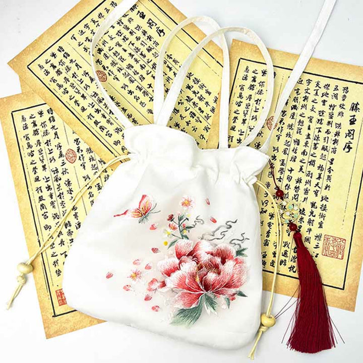 Buddha Stones蘇州刺繍蓮鹿花牡丹うさぎコットンリネントートバッグショルダーバッグハンドバッグ - image 16