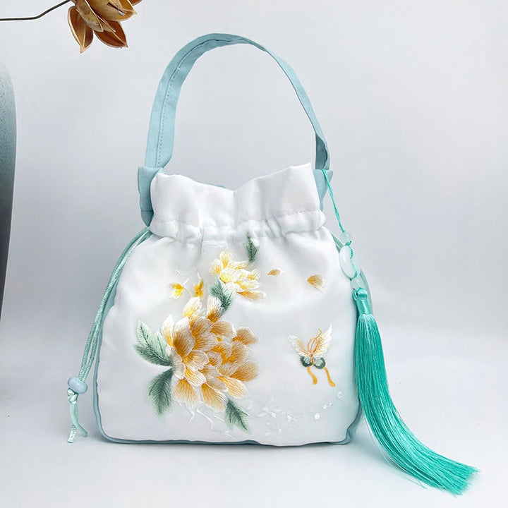 Buddha Stones蘇州刺繍ウサギ蓮花牡丹モクレンシルクトートクロスボディバッグショルダーバッグハンドバッグ