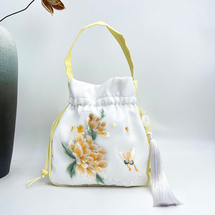 Buddha Stones蘇州刺繍ウサギ蓮花牡丹モクレンシルクトートクロスボディバッグショルダーバッグハンドバッグ