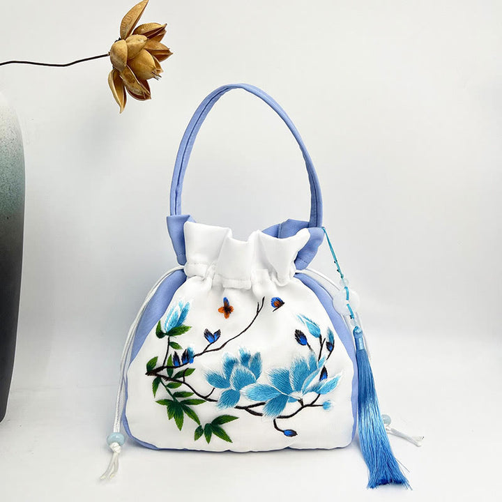 Buddha Stones蘇州刺繍ウサギ蓮花牡丹モクレンシルクトートクロスボディバッグショルダーバッグハンドバッグ