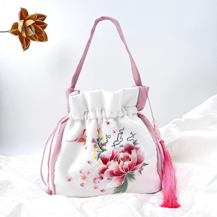 Buddha Stones蘇州刺繍ウサギ蓮花牡丹モクレンシルクトートクロスボディバッグショルダーバッグハンドバッグ