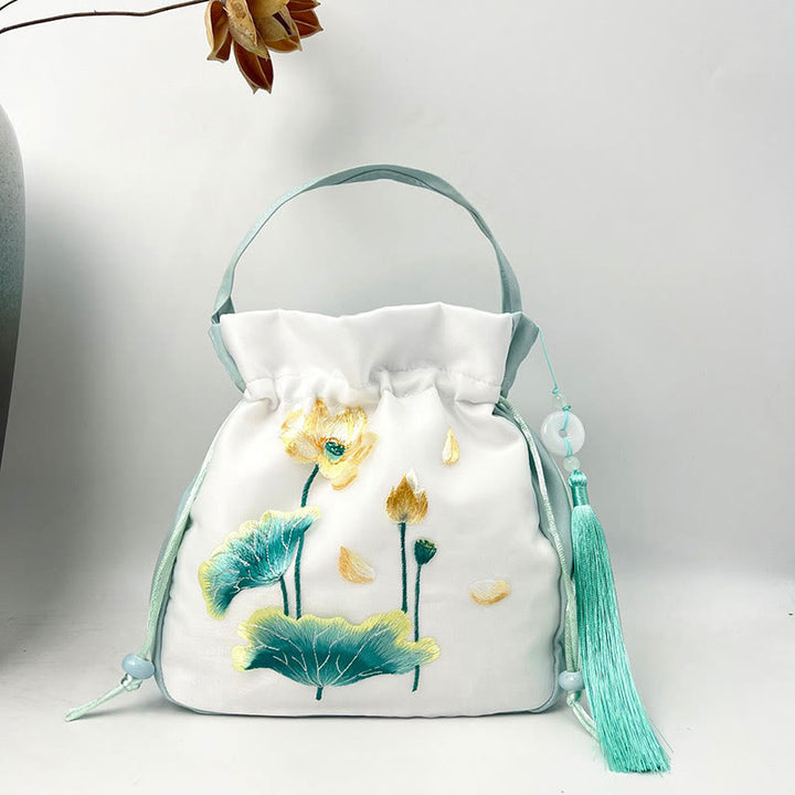 Buddha Stones蘇州刺繍ウサギ蓮花牡丹モクレンシルクトートクロスボディバッグショルダーバッグハンドバッグ