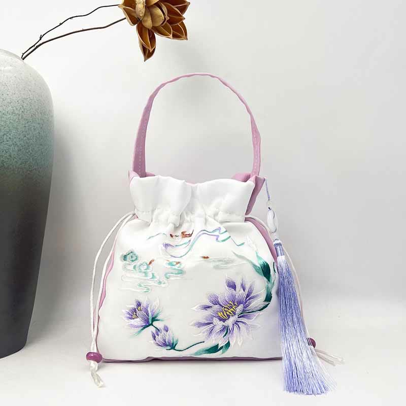 Buddha Stones蘇州刺繍ウサギ蓮花牡丹モクレンシルクトートクロスボディバッグショルダーバッグハンドバッグ