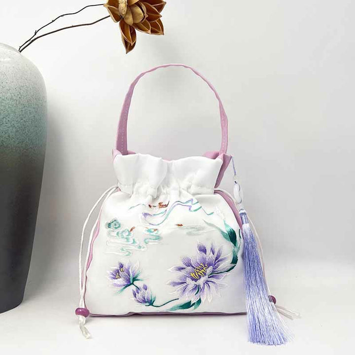 Buddha Stones蘇州刺繍ウサギ蓮花牡丹モクレンシルクトートクロスボディバッグショルダーバッグハンドバッグ