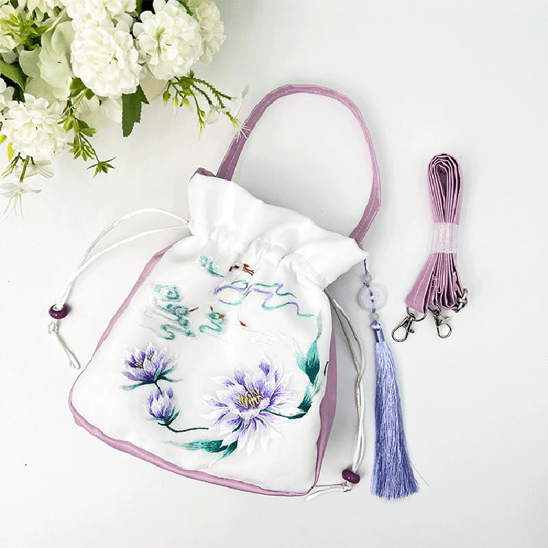 Buddha Stones蘇州刺繍ウサギ蓮花牡丹モクレンシルクトートクロスボディバッグショルダーバッグハンドバッグ