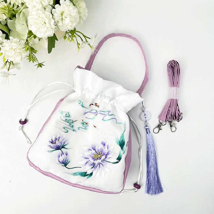 Buddha Stones蘇州刺繍ウサギ蓮花牡丹モクレンシルクトートクロスボディバッグショルダーバッグハンドバッグ