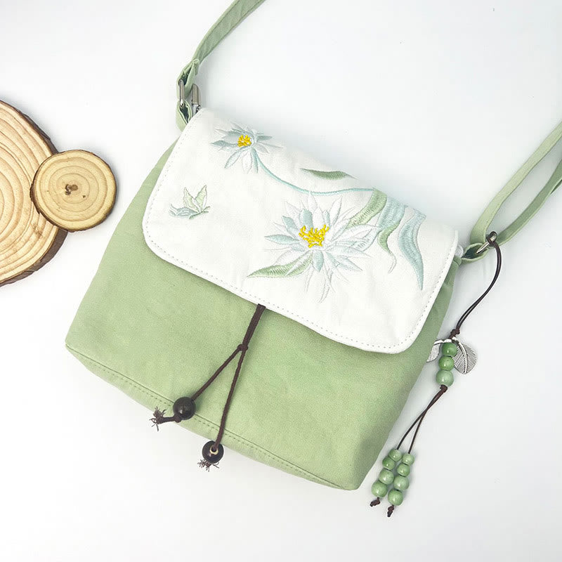 Buddha Stones刺繍の椿の花、クチナシ、桜の花、クロスボディバッグ、ショルダーバッグ、携帯バッグ