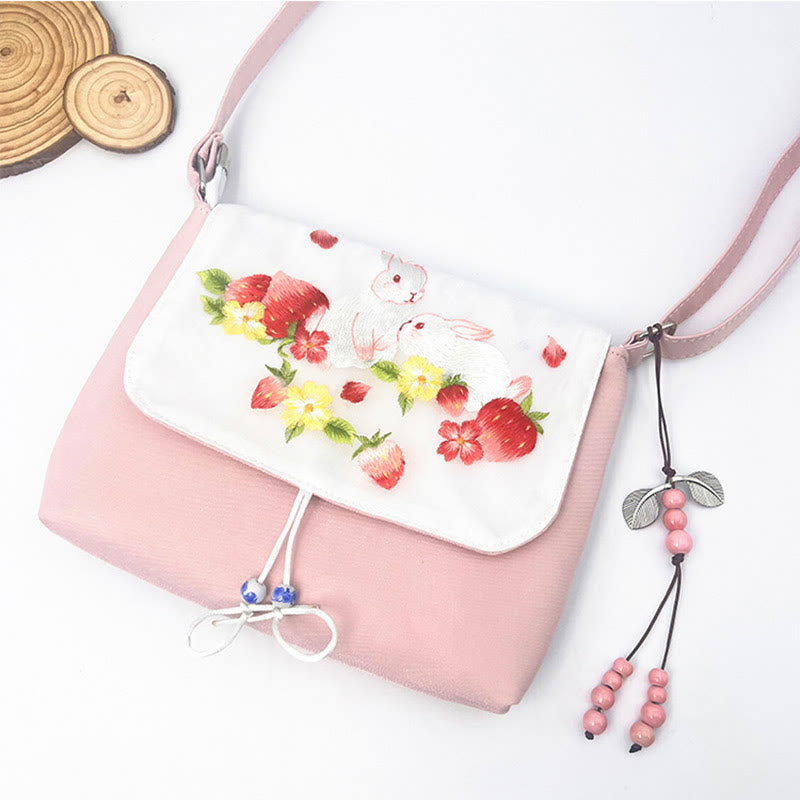 Buddha Stones刺繍の椿の花、クチナシ、桜の花、クロスボディバッグ、ショルダーバッグ、携帯バッグ