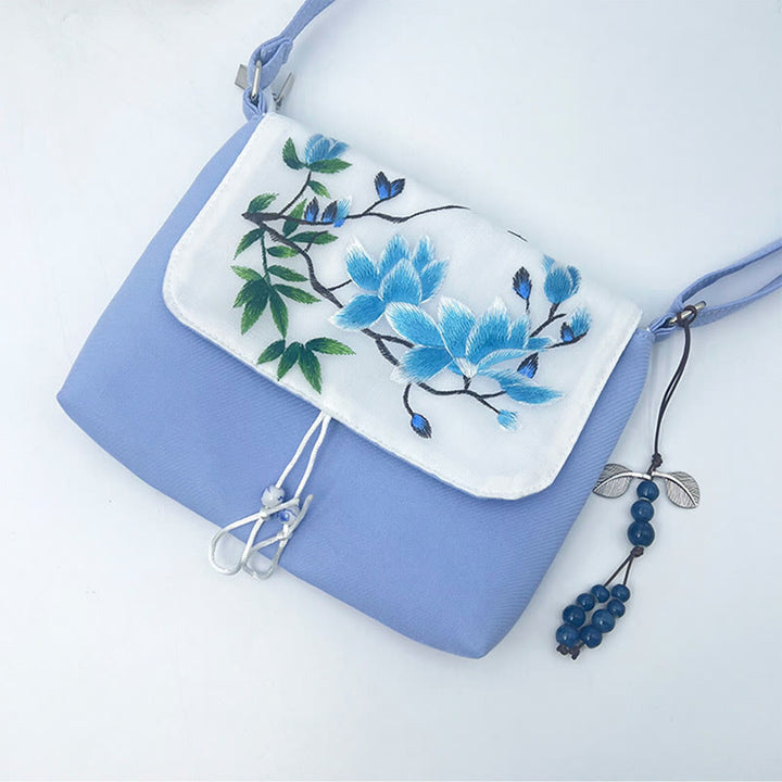 Buddha Stones刺繍の椿の花、クチナシ、桜の花、クロスボディバッグ、ショルダーバッグ、携帯バッグ