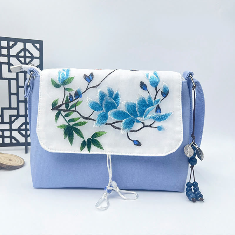 Buddha Stones刺繍の椿の花、クチナシ、桜の花、クロスボディバッグ、ショルダーバッグ、携帯バッグ