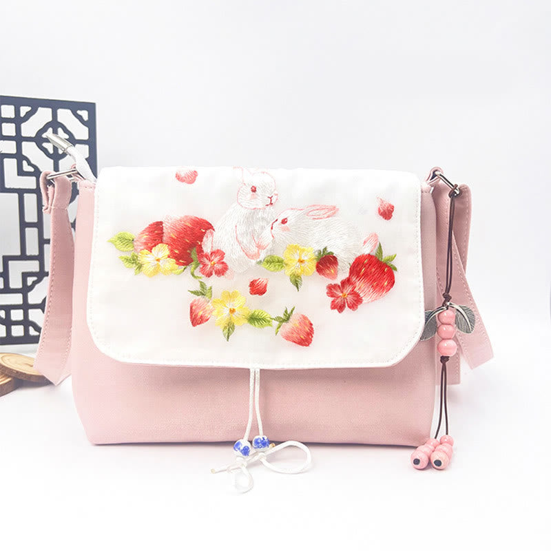 Buddha Stones刺繍の椿の花、クチナシ、桜の花、クロスボディバッグ、ショルダーバッグ、携帯バッグ