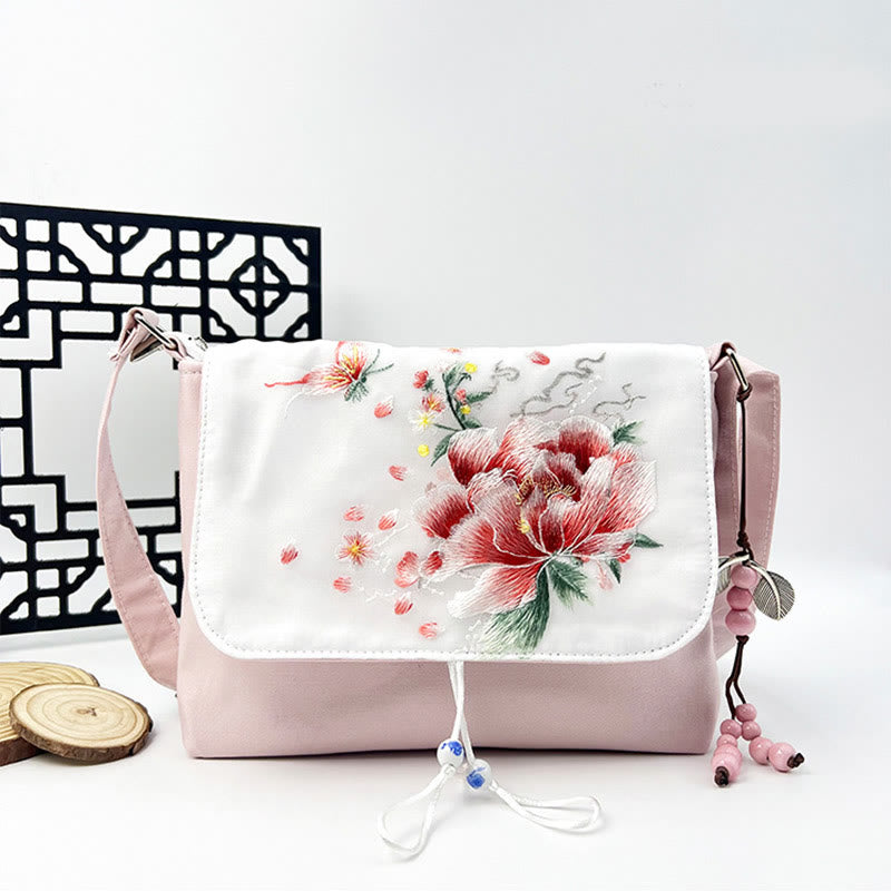Buddha Stones刺繍の椿の花、クチナシ、桜の花、クロスボディバッグ、ショルダーバッグ、携帯バッグ