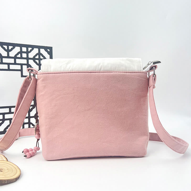 Buddha Stones刺繍の椿の花、クチナシ、桜の花、クロスボディバッグ、ショルダーバッグ、携帯バッグ